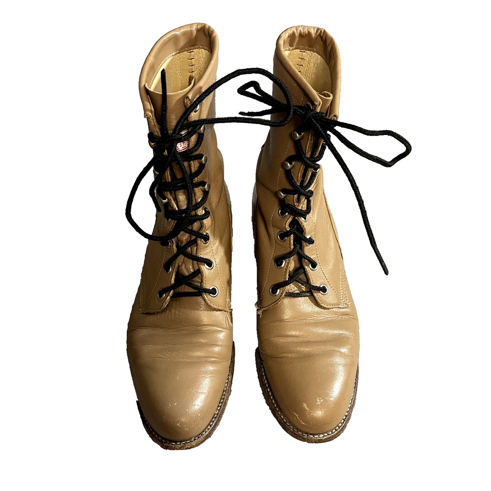 Women's JUSTIN Lace Up Roper Boots Tan Leather Size 7 - Picture 2 of 6